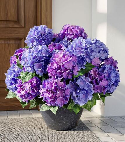 Ivydale Artificial Flowers for Outdoors, 4 PCS Purple Blue Fake Silk Hydrangea Flower Stems for Bouquets UV Resistant Realistic Faux Plants Home Outdoor Wedding Party Centerpieces Decor in Saudi Arabia
