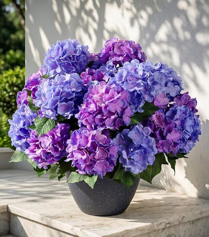 Ivydale Artificial Flowers for Outdoors, 4 PCS Purple Blue Fake Silk Hydrangea Flower Stems for Bouquets UV Resistant Realistic Faux Plants Home Outdoor Wedding Party Centerpieces Decor in Saudi Arabia