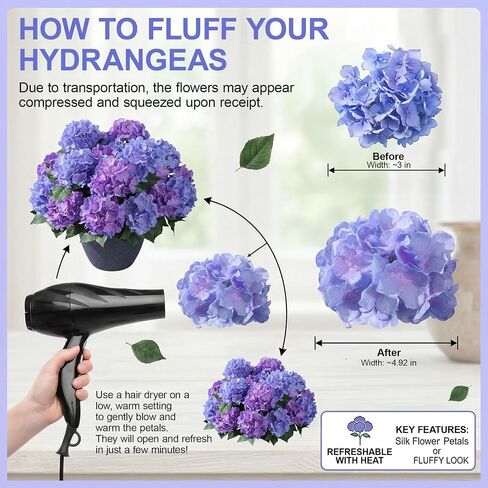 Ivydale Artificial Flowers for Outdoors, 4 PCS Purple Blue Fake Silk Hydrangea Flower Stems for Bouquets UV Resistant Realistic Faux Plants Home Outdoor Wedding Party Centerpieces Decor in Saudi Arabia