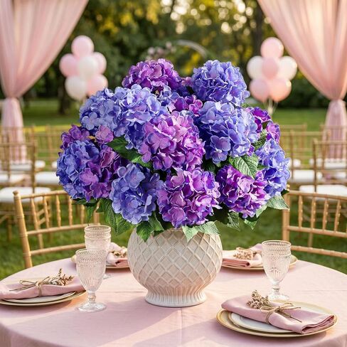 Ivydale Artificial Flowers for Outdoors, 4 PCS Purple Blue Fake Silk Hydrangea Flower Stems for Bouquets UV Resistant Realistic Faux Plants Home Outdoor Wedding Party Centerpieces Decor in Saudi Arabia
