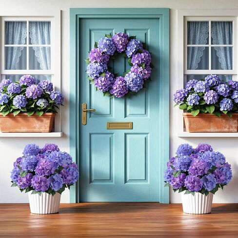 Ivydale Artificial Flowers for Outdoors, 4 PCS Purple Blue Fake Silk Hydrangea Flower Stems for Bouquets UV Resistant Realistic Faux Plants Home Outdoor Wedding Party Centerpieces Decor in Saudi Arabia