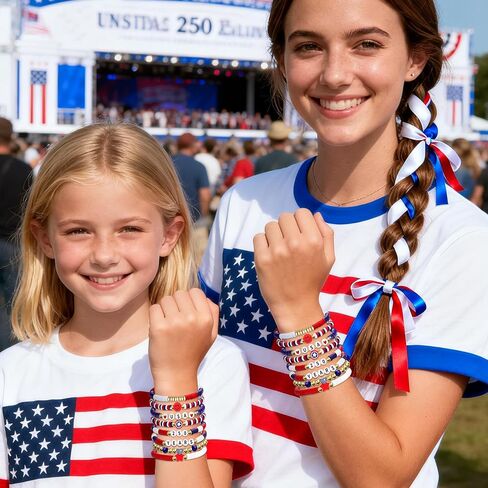 Go Ho 8 Pack 250 Anniversary USA Merchandise Bracelets:Patriotic Red White and Blue Stackable Bracelets Set with USA,250 YEARS,Star&Smile Charms,4th of July Decorations Accessories Shirts Outfits for Women in Saudi Arabia