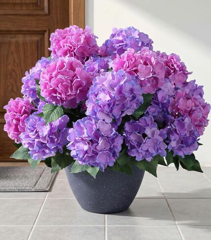Ivydale Artificial Flowers for Outdoors, 4 PCS Purple Blue Fake Silk Hydrangea Flower Stems for Bouquets UV Resistant Realistic Faux Plants Home Outdoor Wedding Party Centerpieces Decor in Saudi Arabia