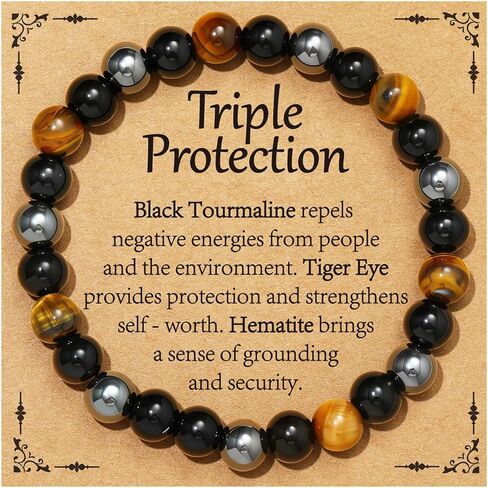 Gnamy Healing Crystal Bracelet for Women, Natural Stone Beaded Healing Crystal Bracelet Triple Protection Stress Relief Beads Jewelry Birthday Gifts Jewelry for Her in Saudi Arabia