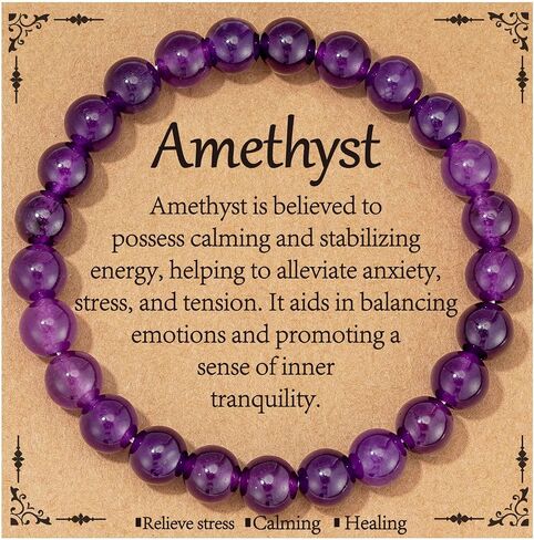 Gnamy Healing Crystal Bracelet for Women, Natural Stone Beaded Healing Crystal Bracelet Triple Protection Stress Relief Beads Jewelry Birthday Gifts Jewelry for Her in Saudi Arabia