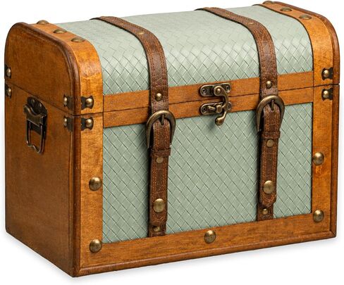 Wooden Treasure Chest Box with Removable Tray, Decorative Keepsake Storage Chest for Organizing Jewelry, Pirate Collectibles, Memorabilia, Trinkets & Vintage Home Décor Items (Large - 14x8x10 in) in Saudi Arabia