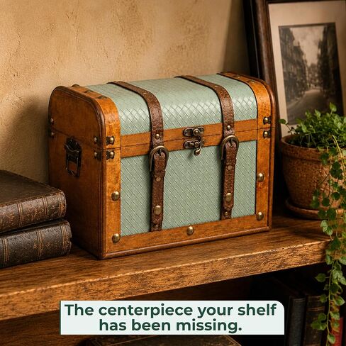 Wooden Treasure Chest Box with Removable Tray, Decorative Keepsake Storage Chest for Organizing Jewelry, Pirate Collectibles, Memorabilia, Trinkets & Vintage Home Décor Items (Large - 14x8x10 in) in Saudi Arabia