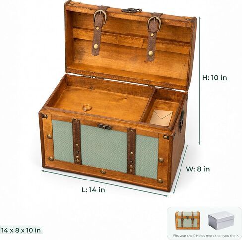 Wooden Treasure Chest Box with Removable Tray, Decorative Keepsake Storage Chest for Organizing Jewelry, Pirate Collectibles, Memorabilia, Trinkets & Vintage Home Décor Items (Large - 14x8x10 in) in Saudi Arabia