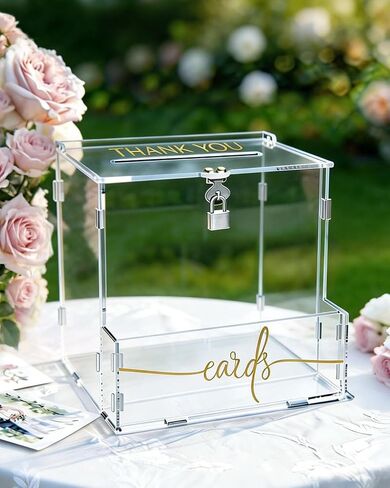 Wedding Card Box, Clear Acrylic Card Box for Wedding, Large Keepsake Holder with Flower Trough & Secure Lock, Party Decorations & Gift Money Collection for Graduation, Baby Shower, Birthday in Saudi Arabia