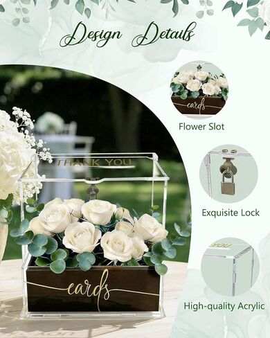 Wedding Card Box, Clear Acrylic Card Box for Wedding, Large Keepsake Holder with Flower Trough & Secure Lock, Party Decorations & Gift Money Collection for Graduation, Baby Shower, Birthday in Saudi Arabia