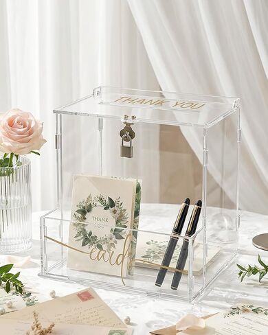 Wedding Card Box, Clear Acrylic Card Box for Wedding, Large Keepsake Holder with Flower Trough & Secure Lock, Party Decorations & Gift Money Collection for Graduation, Baby Shower, Birthday in Saudi Arabia