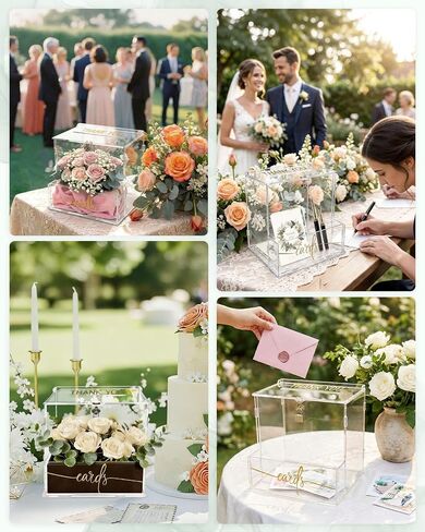 Wedding Card Box, Clear Acrylic Card Box for Wedding, Large Keepsake Holder with Flower Trough & Secure Lock, Party Decorations & Gift Money Collection for Graduation, Baby Shower, Birthday in Saudi Arabia