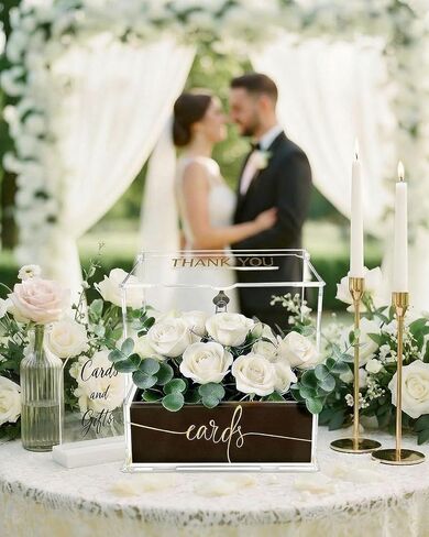 Wedding Card Box, Clear Acrylic Card Box for Wedding, Large Keepsake Holder with Flower Trough & Secure Lock, Party Decorations & Gift Money Collection for Graduation, Baby Shower, Birthday in Saudi Arabia