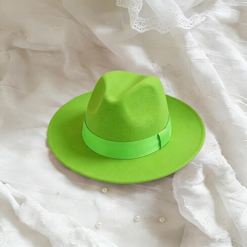 Men's Women's Wide Brim Fedora Hats with Ribbon Panama Felt Cap, British Style Vintage Flat Brimmed Jazz Hat in Kuwait