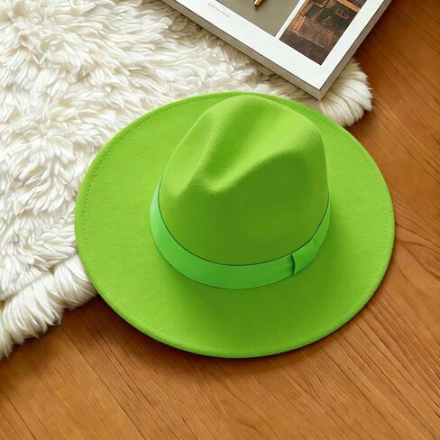 Men's Women's Wide Brim Fedora Hats with Ribbon Panama Felt Cap, British Style Vintage Flat Brimmed Jazz Hat in Kuwait