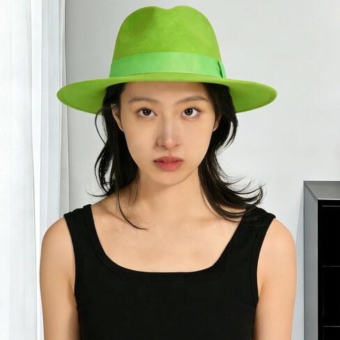 Men's Women's Wide Brim Fedora Hats with Ribbon Panama Felt Cap, British Style Vintage Flat Brimmed Jazz Hat in Kuwait