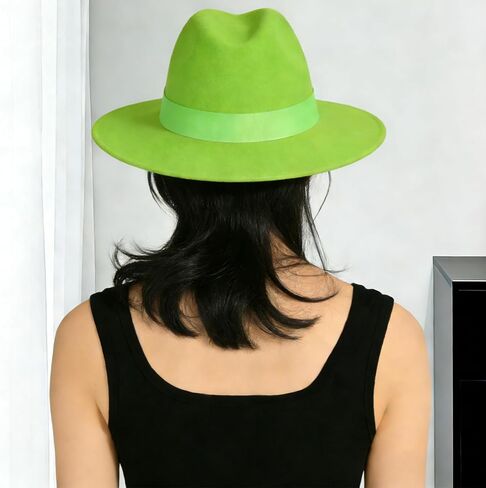 Men's Women's Wide Brim Fedora Hats with Ribbon Panama Felt Cap, British Style Vintage Flat Brimmed Jazz Hat in Kuwait