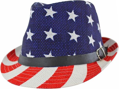 Luxury Divas American Flag Summer Straw Woven Fedora Hat Red in Kuwait