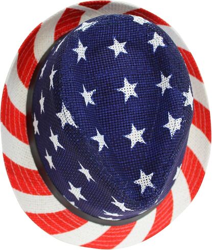 Luxury Divas American Flag Summer Straw Woven Fedora Hat Red in Kuwait