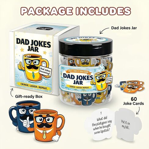 Dad Jokes Jar – Funny Dad Joke Cards For Dad, Dad Joke Jar For Dad Birthday, Fun Dad Jokes Cards for Men, Birthday Gifts for Husband, Grandpa, Father in Law, Gift for Papa in Saudi Arabia