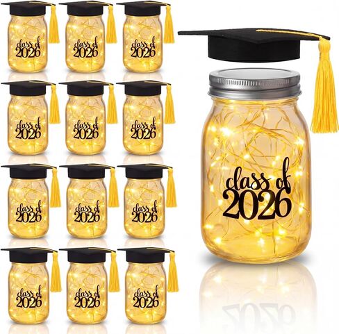 Yungyan 12 مجموعة 2026 قطع مركزية للتخرج للطاولات مع أضواء LED، فئة 2026 Mason Jar التخرج للطاولات مع غطاء التخرج للكلية الثانوية والمدرسة المتوسطة هدايا حفلات التخرج in Kuwait
