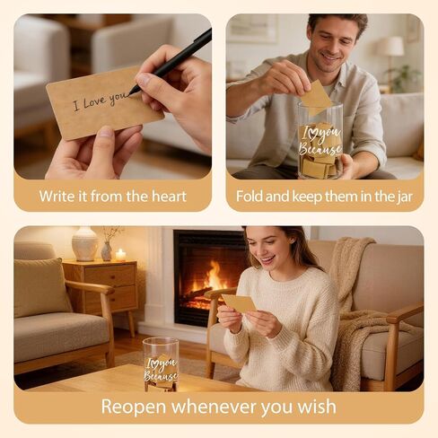 Reasons Why I Love You Jar 100 Love Notes for Him Her Memory Jar with Note Cards Cute Bf Gift Ideas Things for Date Night, Valentines Day, Birthday Message in A Bottle Kit Stuff for Bf Gf Boyfriend in Kuwait