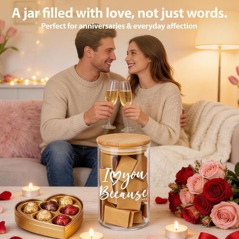 Reasons Why I Love You Jar 100 Love Notes for Him Her Memory Jar with Note Cards Cute Bf Gift Ideas Things for Date Night, Valentines Day, Birthday Message in A Bottle Kit Stuff for Bf Gf Boyfriend in Kuwait