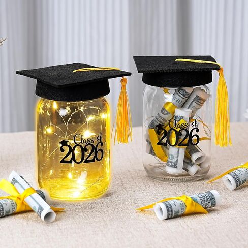 Graduation Centerpieces for Tables Decorations 2026, 2 Pcs Mason Jar with Cap for High School College Graduation Party Gifts in Saudi Arabia