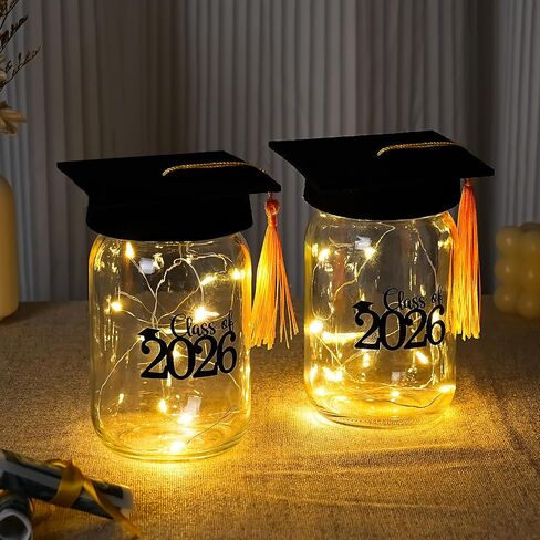 Graduation Centerpieces for Tables Decorations 2026, 2 Pcs Mason Jar with Cap for High School College Graduation Party Gifts in Saudi Arabia