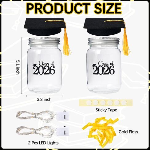 Graduation Centerpieces for Tables Decorations 2026, 2 Pcs Mason Jar with Cap for High School College Graduation Party Gifts in Saudi Arabia