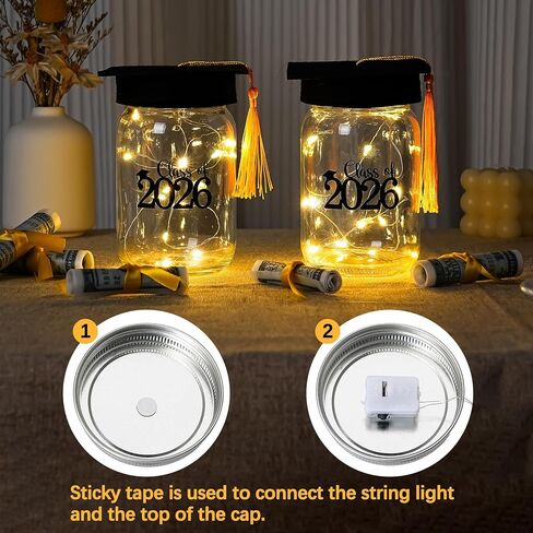 Graduation Centerpieces for Tables Decorations 2026, 2 Pcs Mason Jar with Cap for High School College Graduation Party Gifts in Saudi Arabia