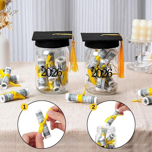 Graduation Centerpieces for Tables Decorations 2026, 2 Pcs Mason Jar with Cap for High School College Graduation Party Gifts in Saudi Arabia