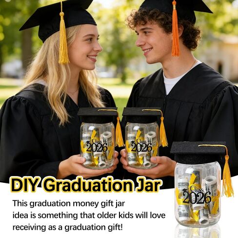 Graduation Centerpieces for Tables Decorations 2026, 2 Pcs Mason Jar with Cap for High School College Graduation Party Gifts in Saudi Arabia