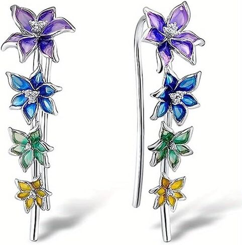 Exquisite Zirconia Multi-Color Enamel Flower Cuff Earrings for Women Wedding Party Dates Jewelry Gift in Kuwait