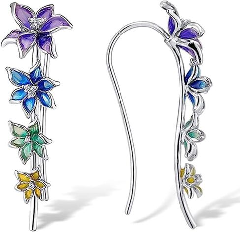 Exquisite Zirconia Multi-Color Enamel Flower Cuff Earrings for Women Wedding Party Dates Jewelry Gift in Kuwait