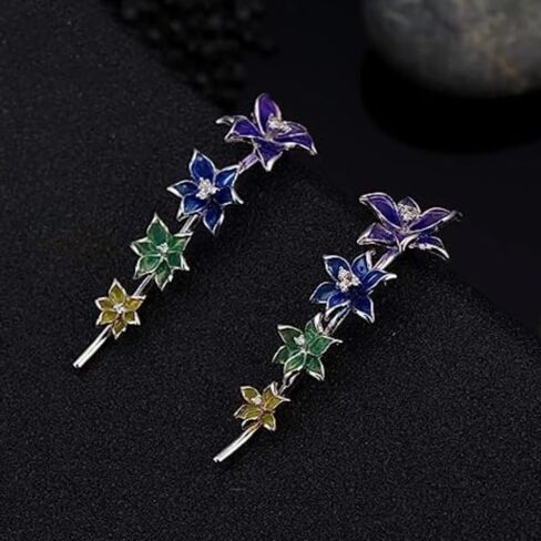 Exquisite Zirconia Multi-Color Enamel Flower Cuff Earrings for Women Wedding Party Dates Jewelry Gift in Kuwait