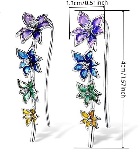 Exquisite Zirconia Multi-Color Enamel Flower Cuff Earrings for Women Wedding Party Dates Jewelry Gift in Kuwait