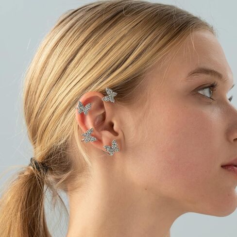 2PCS Butterfly Ear Cuffs Climber Wrap Around Earrings for Women Fairy No Piercing Ear Clip Gold Silver Jewelry Gift in Kuwait