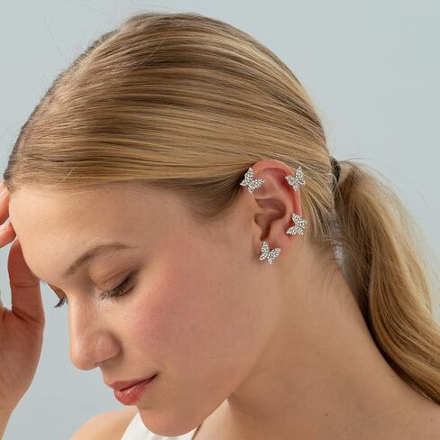 2PCS Butterfly Ear Cuffs Climber Wrap Around Earrings for Women Fairy No Piercing Ear Clip Gold Silver Jewelry Gift in Kuwait