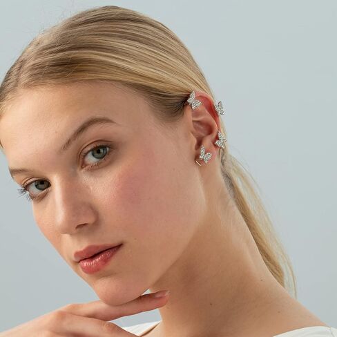 2PCS Butterfly Ear Cuffs Climber Wrap Around Earrings for Women Fairy No Piercing Ear Clip Gold Silver Jewelry Gift in Kuwait