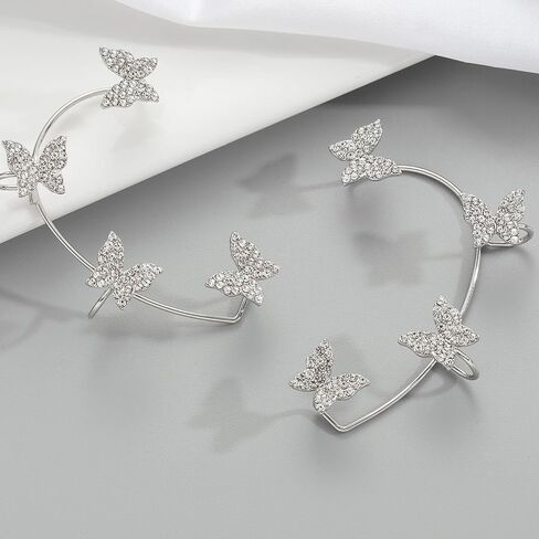 2PCS Butterfly Ear Cuffs Climber Wrap Around Earrings for Women Fairy No Piercing Ear Clip Gold Silver Jewelry Gift in Kuwait