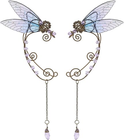 FRESHME Fairy Elf Ears Cuffs - Renaissance Costume Adult Women Dragonfly Elven Ear Wraps Non Piercing for Renfaire Cosplay in Kuwait