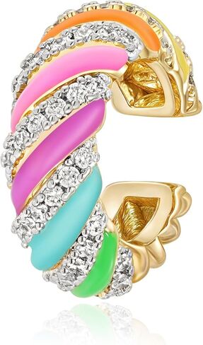 Rainbow Candy Ear Cuff for Women, 14K Gold Plated Cubic Zirconia Clip-on Jewelry for Bright Everyday Glamour Single in Saudi Arabia