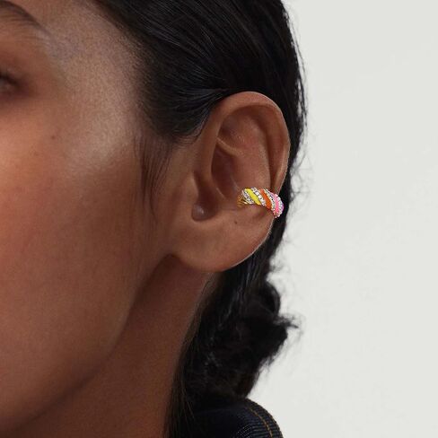 Rainbow Candy Ear Cuff for Women, 14K Gold Plated Cubic Zirconia Clip-on Jewelry for Bright Everyday Glamour Single in Saudi Arabia