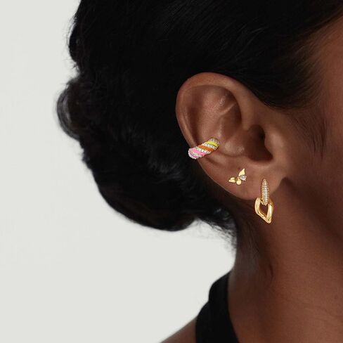 Rainbow Candy Ear Cuff for Women, 14K Gold Plated Cubic Zirconia Clip-on Jewelry for Bright Everyday Glamour Single in Saudi Arabia