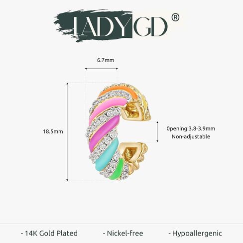 Rainbow Candy Ear Cuff for Women, 14K Gold Plated Cubic Zirconia Clip-on Jewelry for Bright Everyday Glamour Single in Saudi Arabia