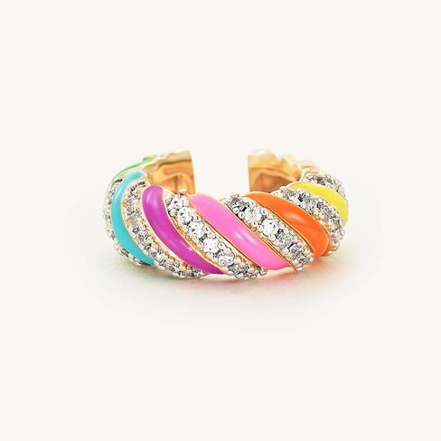 Rainbow Candy Ear Cuff for Women, 14K Gold Plated Cubic Zirconia Clip-on Jewelry for Bright Everyday Glamour Single in Saudi Arabia