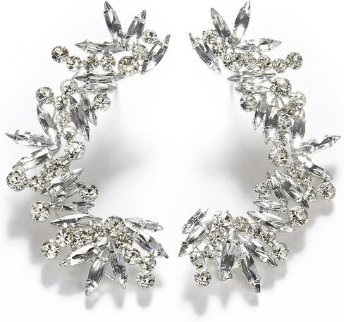 Silver Rhinestone Ear Cuffs for Women Non Piercing, Sparkly Crystal Ear Wrap Crawler Clip On Earrings, Fake Piercing Jewelry for Wedding Prom Party (Silver, 1 Pair) in Kuwait