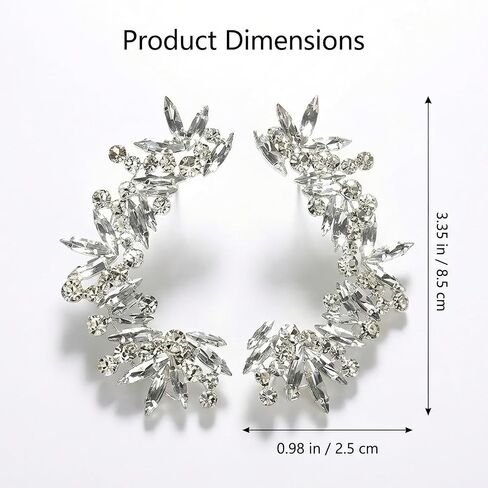Silver Rhinestone Ear Cuffs for Women Non Piercing, Sparkly Crystal Ear Wrap Crawler Clip On Earrings, Fake Piercing Jewelry for Wedding Prom Party (Silver, 1 Pair) in Kuwait