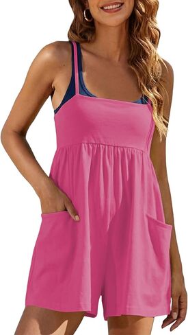 Womens Summer Strappy Romper - Adjustable Strap Hot Shot Overalls with Pockets for Casual Beach Vacation in Kuwait